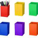 12 Pack Acrylic Pencil and Crayon Organizer, Color Pencil Holder for Classroom, Desk Organization, School Supplies (6 Colors)