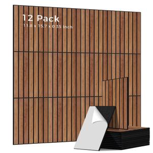 AUTORIFIC 12 Pack PVC Wood Grain Acoustic Panels, 11.8 x 15.7 x 0.35 Inch Sound Absorbing Wall Panels, 100% Polyester Fiber Self-Adhesive Soundproofing Panels for Home, Office, Studio, Theater,Cherry
