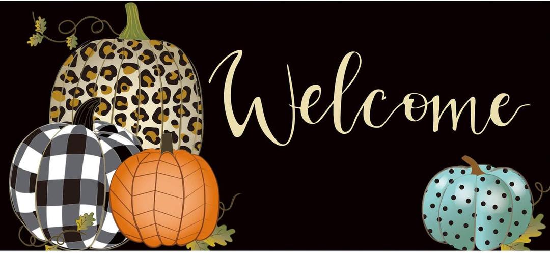 Evergreen Flag Sassafras Mixed Print Pumpkins Interchangeable Entrance Doormat | Indoor and Outdoor | 22-inches x 10-inches | Non-Slip Backing | All-Season | Low Profile | Home Decor