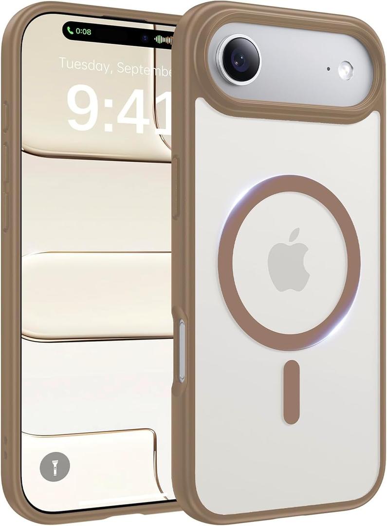 Magnetic for iPhone 17 Air Case, [Anti-Slip] [Military-Grade Drop Protection] [Camera Protection] Skin-Friendly Slim Matte Shockproof Protective for iPhone 17 Air Phone Case, Brown
