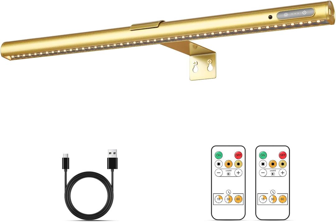 Wireless Picture Light, Battery Operated LED Painting Lights with Remote Control, Dimmable, Timer for Art Frame (Gold-19.7inch)