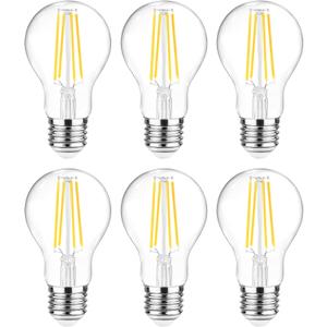 Ascher 60 Watt Equivalent, E26 LED Filament Light Bulbs, Daylight White 4000K, Non-Dimmable, Classic Clear Glass, A19 LED Light Bulb with 80 CRI, Pack of 6
