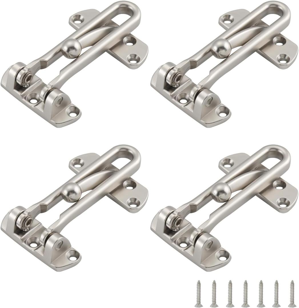 WellMade Swing Bar Door Lock Latch 4 Pack,Door Security Latch for Kids Safety and Home Security, Reinforcement Door Latch Guard Clasp, Satin Nickel
