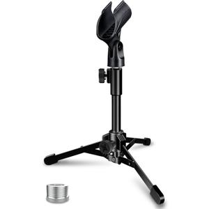Desktop Mic Stand Portable Foldable Tripod with Mic Clip Holder and 5/8" Male to 3/8" Female Screw Adjustable Microphone Stand. (1 Pack)