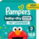Pampers Diapers - Baby Dry - Size 3, 168 Count, Absorbent Disposable Infant Diaper 