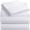 Queen Italian Prestige Collection Striped Bed Sheet Set  1800 Luxury Soft Microfiber Deep Pocket 4-Piece Bedding Set - Wrinkle, Stain, Fade Resistant - White