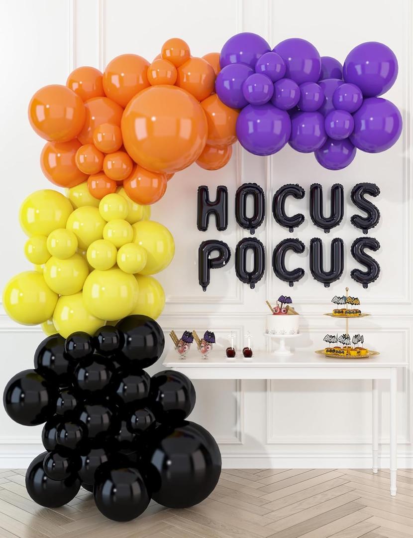 HOUSE OF PARTY Halloween Balloon Arch Kit  86 Pcs Hocus Pocus Decorations, Yellow, Purple, Orange and Black Halloween Balloons Decorations Halloween Party Decorations Happy Halloween Party Supplies