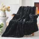 Lotus Karen Faux Fur Twin Blanket for Couch, Cozy Soft Fluffy Fuzzy Black Blanket, Striped Warm Thick Furry Plush Shaggy Small Blankets for Women, 60x80
