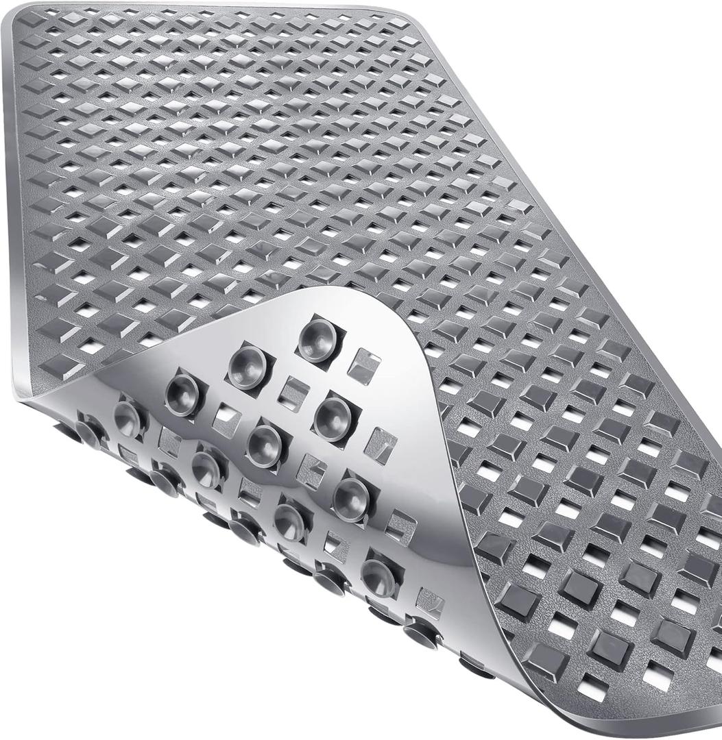 Yimobra Bathtub Mat Non Slip, 34.5x15.5 Inch Long Shower Mat with Drain Holes Suction Cups, Bath Mats for Inside Shower, Machine Washable, BPA, Latex, Phthalate Free, Gray