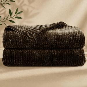 Chenille Throw Blanket for Couch, Cozy Soft Blanket Lightweight Decorative Throw for Living Room Sofa Chair, Stylish Home Decor, Ideal for Gifting, Dark Brown 50"x60"