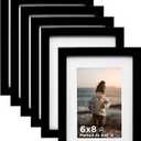 KINLINK 6x8 Picture Frame Black Set of 6, Wooden Photo Frames Matted 4x6 with Plexiglass for 4x6 with Mat or 6x8 without Mat for Table and Wall Display