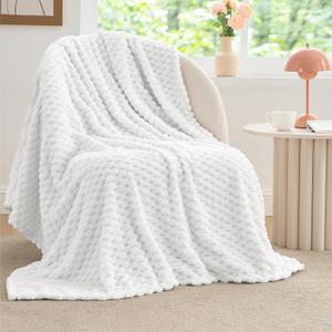 BEDELITE Fleece Throw Blanket for Couch & Bed - 3D Jacquard Decorative White Blanket, Super Soft and Cozy Warm Fuzzy Blanket All Seasons Suitable, 50x60Inches