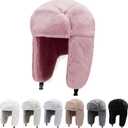 Peicees Winter Hats for Men Womens Fur Hats Russian Ushanka Trapper Hat with Ear Flaps Warmer for Adult (7-7 5/8, Pink)