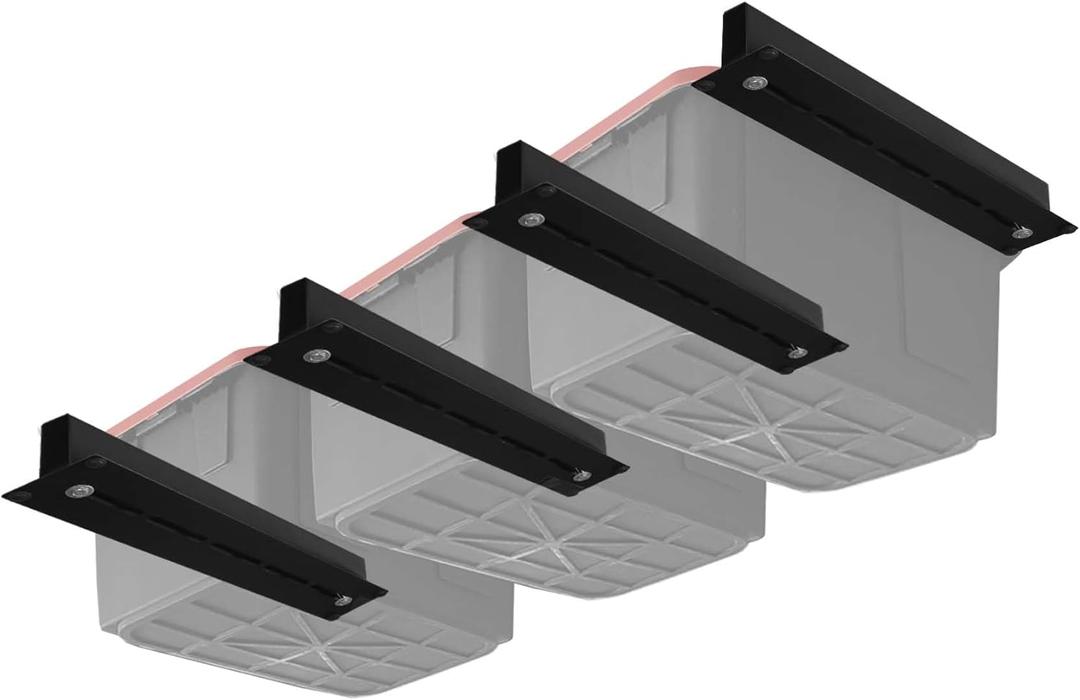Overhead Garage Storage System - Adjustable Tote Bin Racks, Heavy Duty Ceiling Storage, Supports Most Bins (4 Sets for 3 Bins)