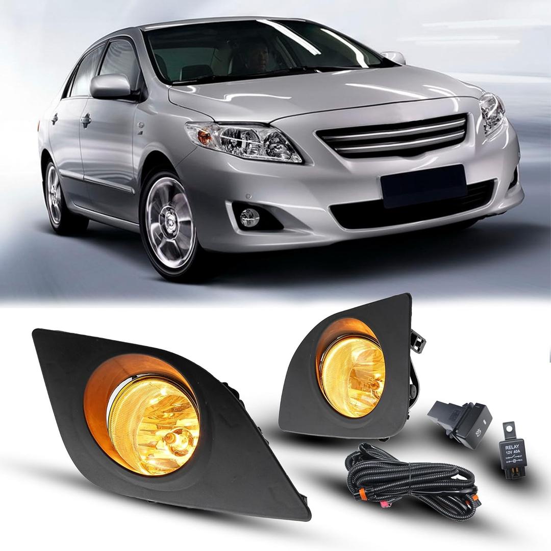 Fog Lights Assembly Compatible For Toyo ta Corolla 2014 2015 2016 Front Bumper Fog Light Driving Lamps w/Switch/Bulb (Yellow Lens)