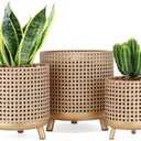 JHY DESIGN Set of 3 Plant Pots 10/8.5/7''H Metal Decoration Flower Pots with Hollow Design Large planters for Indoor & Outdoor Garden Home Balcony Railing Fence Plants(Gold), Large, Medium, Small