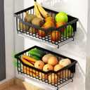 Wall Mounted Fruit And Vegetable Rack, Metal Wire Storage Baskets , For Kitchen Fruit And Vegetable And Counter Snack Storage, Stainless Steel Stackable Fruit Vegetable Stand, 2 Levels Black fruit and (34x17.5x11cm)