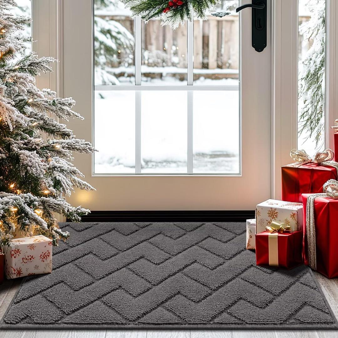 hicorfe Dirt Trapper Indoor Doormat,20"x31.5" Welcome Door mat,Non Slip Backing Washable Door Mats,Absorbent and Resistant Low-Profile Entrance Inside Floor Mat for Front Back Door and Entryway (Grey)