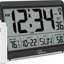 WallarGe Atomic Clock with Indoor Outdoor Temperature - 8.5'' Digital Clock Battery Operated, Self-Setting, 4 Time Zones, DST (Carbon Black)