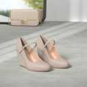 Coutgo Womens Wedge Pumps Dressy Mary Jane Shoes Comfort Wedges Closed Toe Ankle Strap Heeled Shoes, Size 7.5