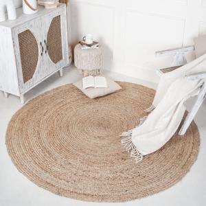 RAJRANG Round Jute Rug 5ft - Natural Reversible and Vintage Beige Braided Area Rug for a Touch of Handwoven Elegance