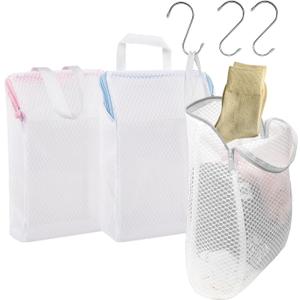 3 Pcs Laundry Bags Mesh Wash Bags with S Hooks,Bra Washing Bags for Laundry, Laundry Bags for Delicates,Sock Bag for Washing Machine,12 x 7.9 Inch (3 Color)