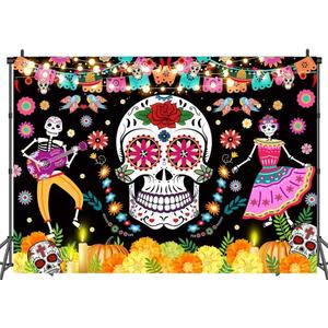 LTDKAEN Day of The Dead Backdrop Mexican Muertos Carnival Photography Background Mexican Sugar Skull Party Decoration (7x5ft)