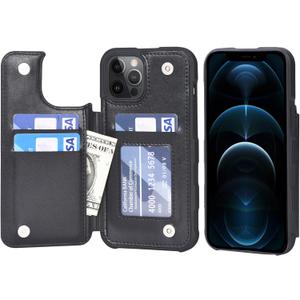 Arae Compatible for iPhone 12 Pro Max Wallet Case Black | with Card Holder, with PU Leather, Card Pockets, Back Flip Cover, for iPhone 12 Pro Max, 6.7 inch