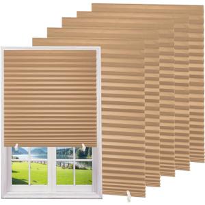 Changshade 6-Pack Temporary Light Filtering Paper Blinds for Window, Cut to Size Adhesive Paper Shades, Stick on Pleated Blinds,No Drill Easy Install,48" W x 72" H,Brown