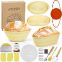 JOCXSPI Silicone Sourdough Starter Kit, Upgraded & Thickened 9" Round & 10" Oval Banneton Bread Proofing Basket, Foldable, Non-Stick Sourdough Basket with Bread Sling & Baking Supplies Tools (Yellow)