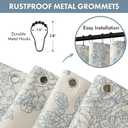Linen Blue Floral Toile Shower Curtain, Linen Textured Fabric with 12 Rustproof Metal Hooks, Wrinkle Resistant Cloth Machine Washable Bathroom Decor for Cottage Core Style, W72* L72
