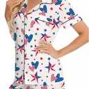 RUEWEY Women Satin Pajamas Set Star Print Buttton Down Shirt With Chest Pocket Shorts Lounge Set Sleepwear (Small, Sky Blue)