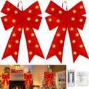 2 Pack 24'' x 14'' Large Prelit Christmas Bows with 20 Warm White Lights Remote 8 Modes Timer, Battery Operated Red Velvet Outdoor Bows for Christmas Tree Wreath Garland Tree Topper Home Decorations