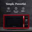 Farberware 1.1 Cu. Ft. Countertop Microwave Oven 1000 Watts Power, Auto Cook Settings, Defrost, Easy Clean and Child Safety Lock - Metallic Red