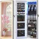 LVSOMT LED Mirror Jewelry Cabinet Door Hanging, Wall Mounted Jewelry Mirror Organizer Full Length, Lockable Jewelry Armoire, Large Capacity, for Small Space Bedroom, Gift for Women, White