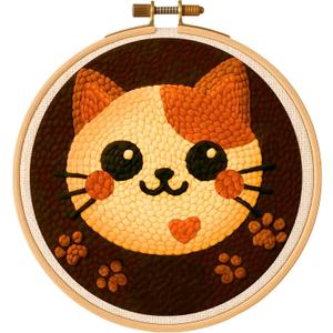 TEKWAVE Punch Needle Kit for Adults Beginners Cat Face Design, Step-by-Step Video Pre-Printed Pattern and Written Instructions, DIY Embroidery Set with Yarn, Fabric, Hoop for Home Decor Crafts