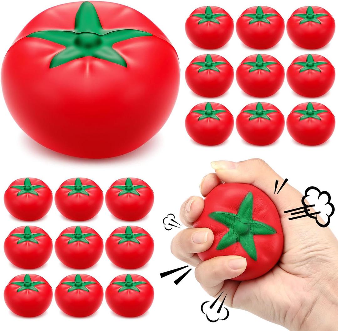 Foilswirl 18 Pcs Tomato Stress Balls 2.56 Inch Tomatoes Squeeze Balls for Adults Stretchy Fruit Stress Relief Sensory Fidget Ball for Office Relax Party Gifts