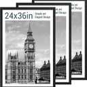 24x36 Poster Frame 3 Pack - Black Woodgrain, Solid Wood Picture Frame, Wall Gallery Frame - Wall Hanging