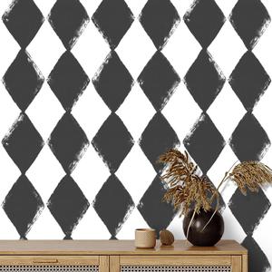 Rugreat Modern Peel and Stick Wallpaper Black and White Geometric Contact Paper for Cabinet Self Adhesive Removable Wallpaper for Bedroom Bathroom Waterproof Black Contact Paper Rhombus 197inL17.3inW