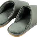 Unisex House Slippers, Genuine Leather Solid Color Minimalist Indoor Slippers, Soft Warm Flannel Lining, Lightweight Comfortable Flexible Anti-Slip Rubber Sole (7 Women/6 Men, Grey)