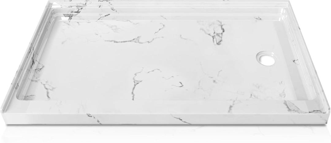 CKB 60 in. L x 36 in. W Single Threshold Shower Base, Right Drain Shower pan, Jazz (Marble) White Acrylic Shower Base