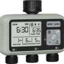 3 Zone Sprinkler Timer, Garden Hose Timer, Automatic Irrigation System, Programmable Faucet, 3 Outlets, with Rain Delay, Manual Mode,Child Lock, for Yard, Garden, Lawn Greenish Gray D13WT06