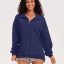 Locachy Women's Casual Oversized Sweatshirt V Neck Long Sleeve Pullover Tops Fashion Outfits Clothes Navy L