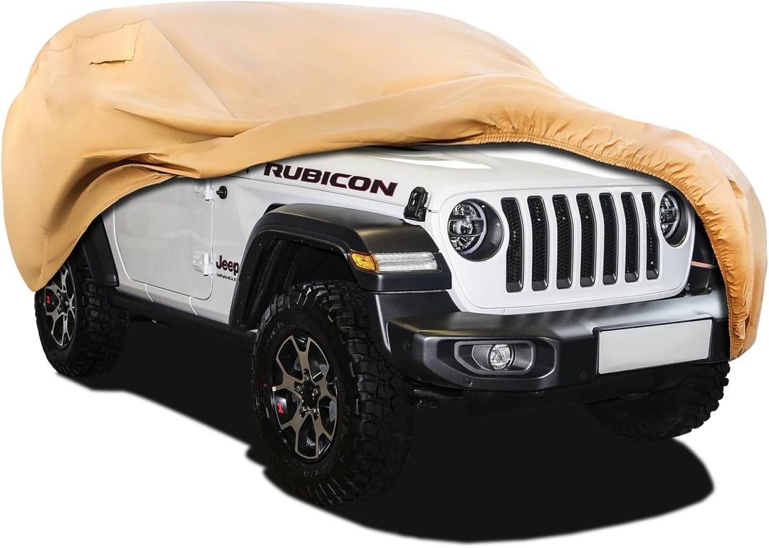 Heavy Duty Outdoor Car Cover Custom Fit for Jeep Wrangler 2 Door, Windproof All Weather Waterproof Sun Rain UV Dust Snow Protection Outdoor Car Covers (brown)