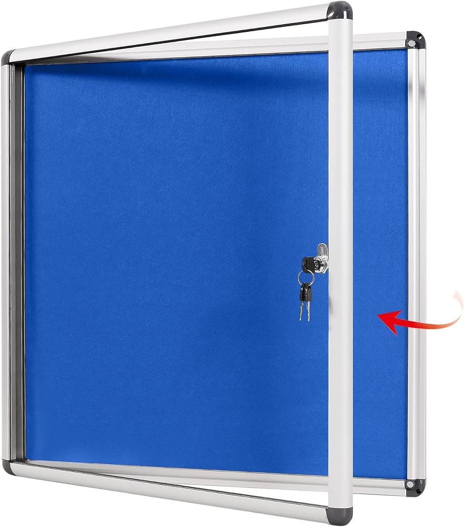 Swansea Blue Fabric Lockable Noticeboard Enclosed Pin Bulletin Board Glass Display Case for Wall Office School, 38x28"