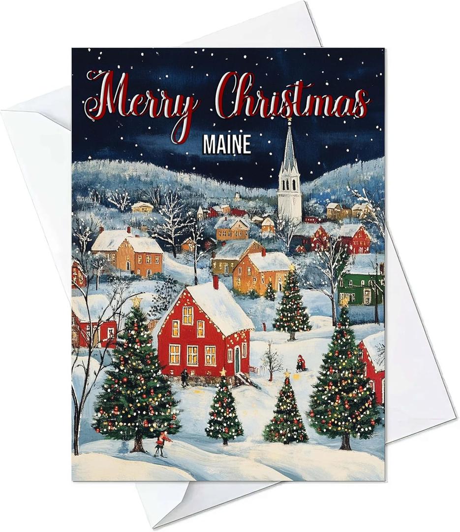 Maine Christmas Scenery Greeting Cards - Cards with Envelopes - (Set of 10) Large 5.8 x 8.3 inch Folded Card Blank Note Cards Holiday Xmas 8 (Maine, Pack of 10)