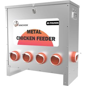 Metal Chicken Feeder Large Capacity 85lbs Automatic Metal Rat Proof Chicken Feeders No Waster Weatherproof Poultry Feeder for Chickens, Geese, Ducks, Turkeys, Quails (10-Port)