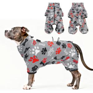 SCENEREAL Fleece Dog Coat Jacket for Small Medium Large Dogs, Soft Pullover Pajamas, Dog Sweater with Harness Built in, Cold Weather Pet Snowsuits Outfits Clothes for Puppis Boys Girls, Grey L (Large(Back Length 20.5"))