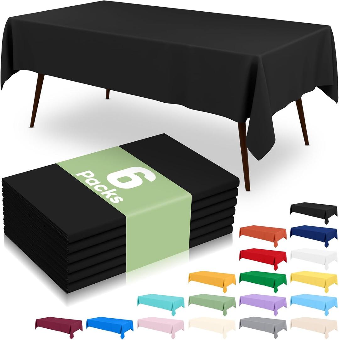 misaya 6 Packs Disposable Plastic Table Cloth, 54 x 108 Inch Waterproof Rectangle Tablecloth, Leakproof & Sturdy Decorative Table Covers for Picnic, Party and Outdoor, Black