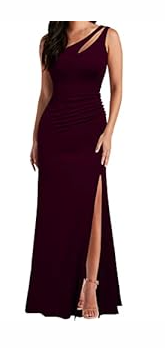 WOOSEA Women's One Shoulder Sleeveless Split Bodycon Mermaid Evening Cocktail Long Dress, Burgundy, Size XL